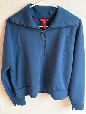 Spanx Women’s Air Essentials Blue Quarter-Zip Pullover Sweater Size Medium